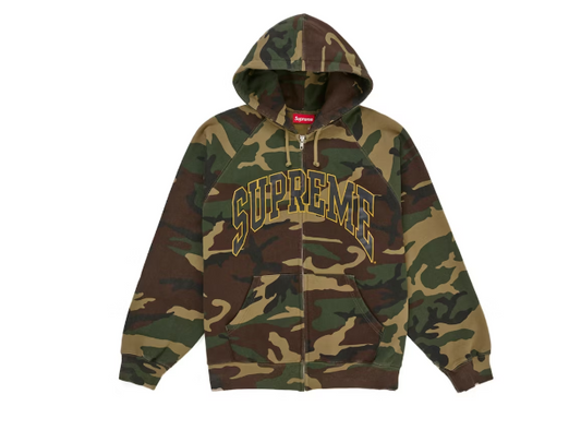 Supreme Cracked Raglan Zip Up Hooded Sweatshirt 'WOODLAND CAMO'